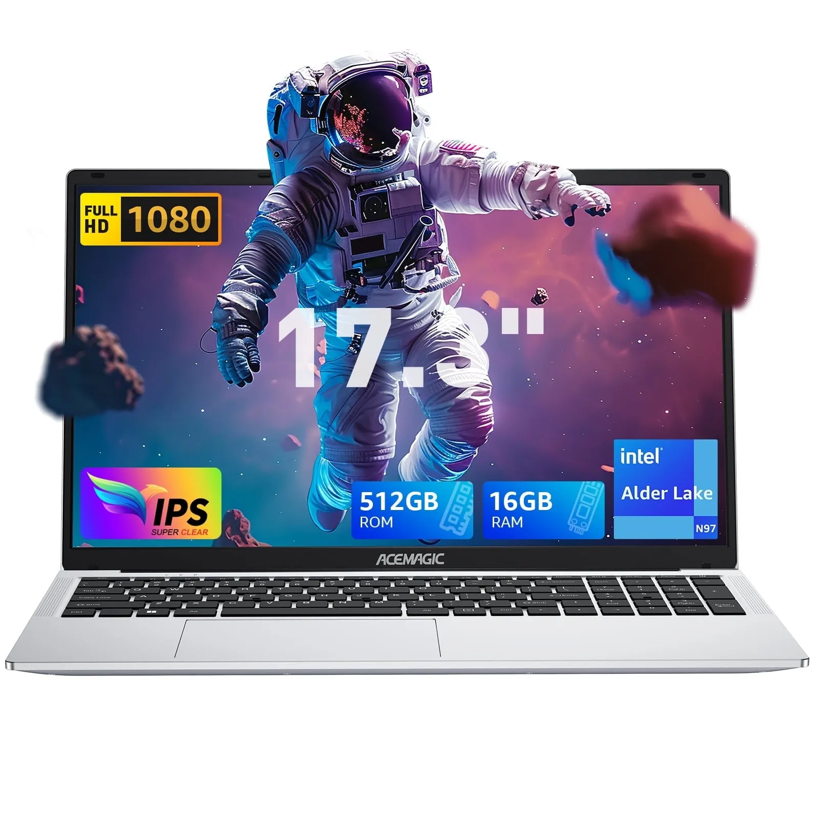 ACEMAGIC AX17 17.3" FHD N97 2GHz Intel UHD Graphics 16GB RAM 512GB SSD Win 11 Home Silver