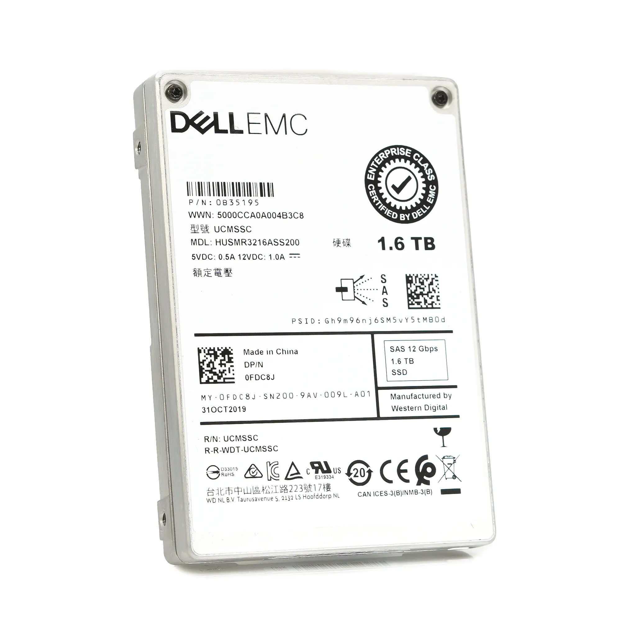 Dell Ultrastar DC SS300 FDC8J HUSMR3216ASS200 1.6TB SAS 12Gb/s 2.5in Solid State Drive