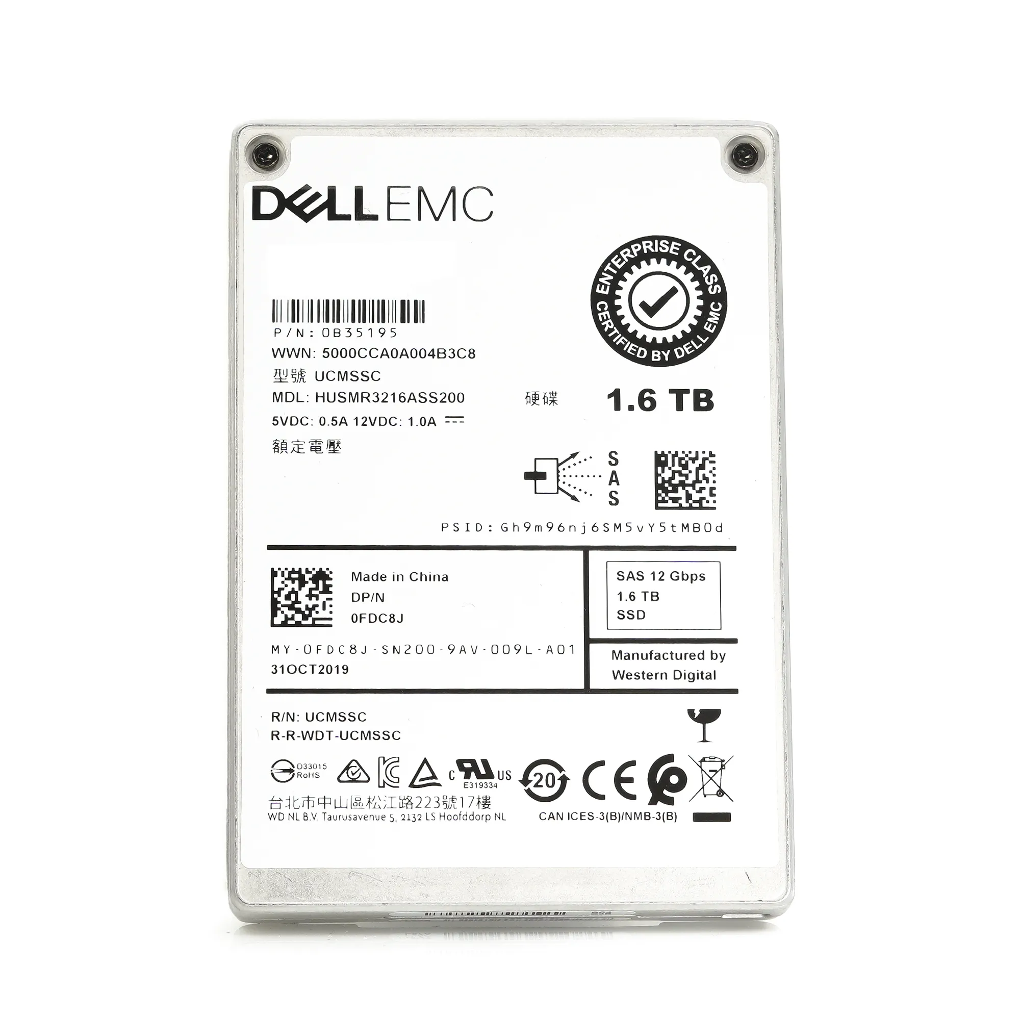 Dell Ultrastar DC SS300 FDC8J HUSMR3216ASS200 1.6TB SAS 12Gb/s 2.5in Solid State Drive