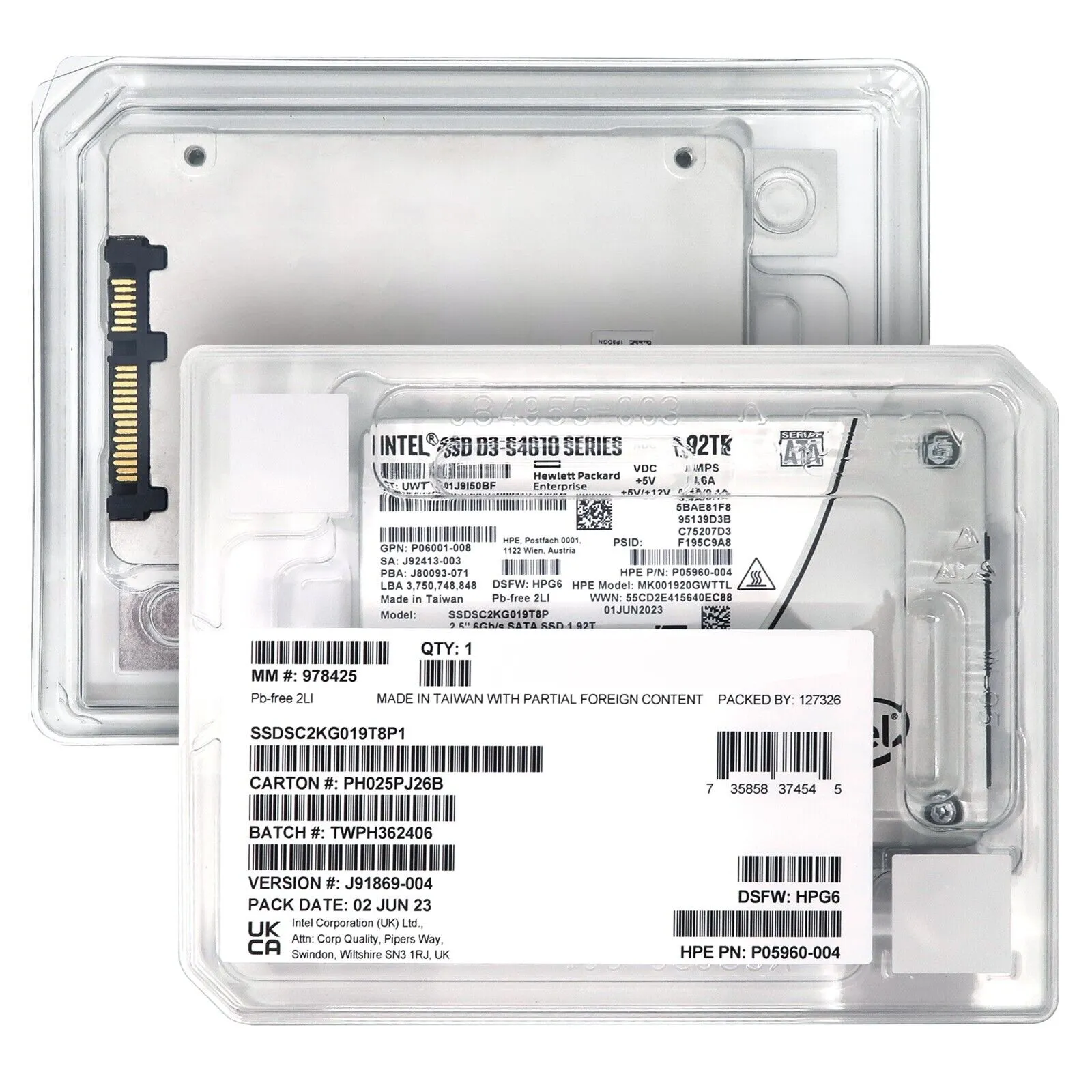 HP D3-S4610 SSDSC2KG019T8P1 P05960-004 1.92TB SATA 6Gb/s 3D TLC 3DWPD 2.5in Refurbished SSD