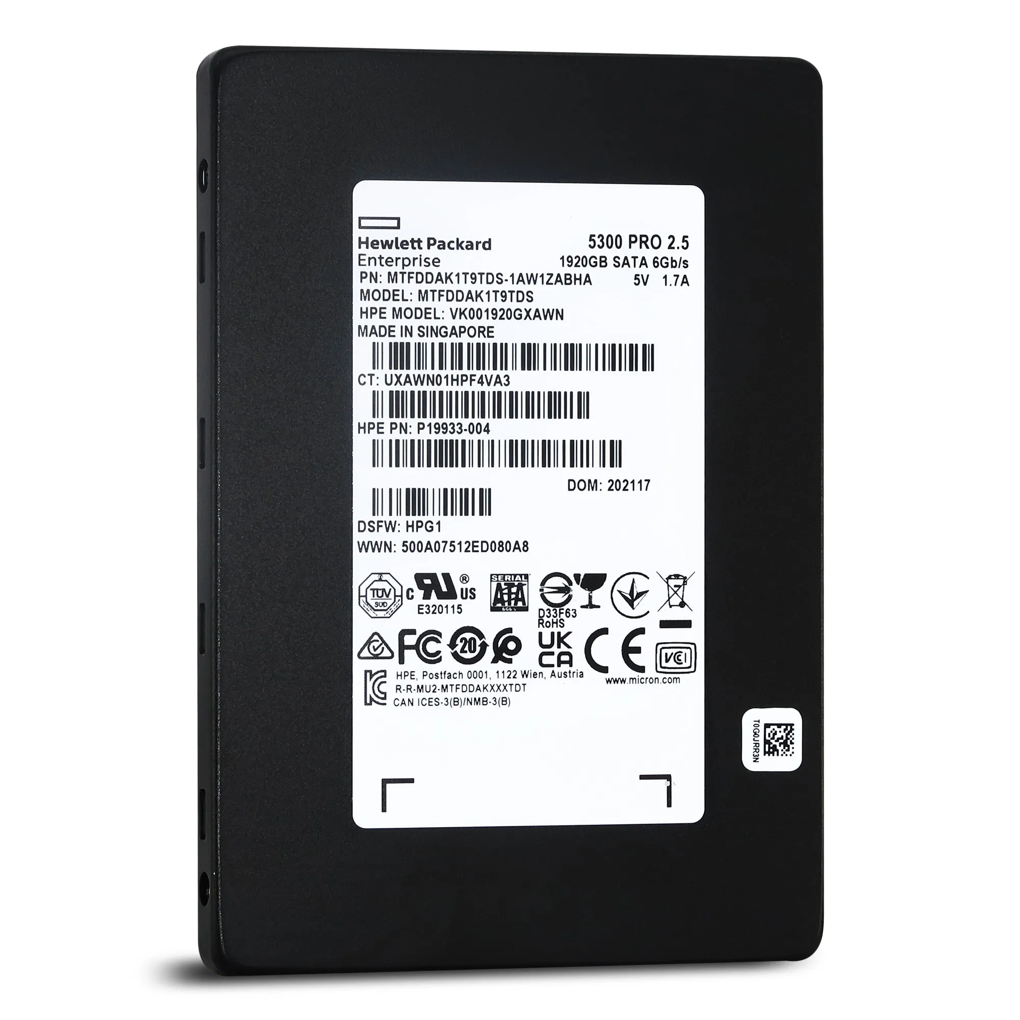 HPE 5300 PRO P19933-004 VK001920GXAWM 1.92TB SATA 6Gb/s 3D TLC 2.5in Solid State Drive