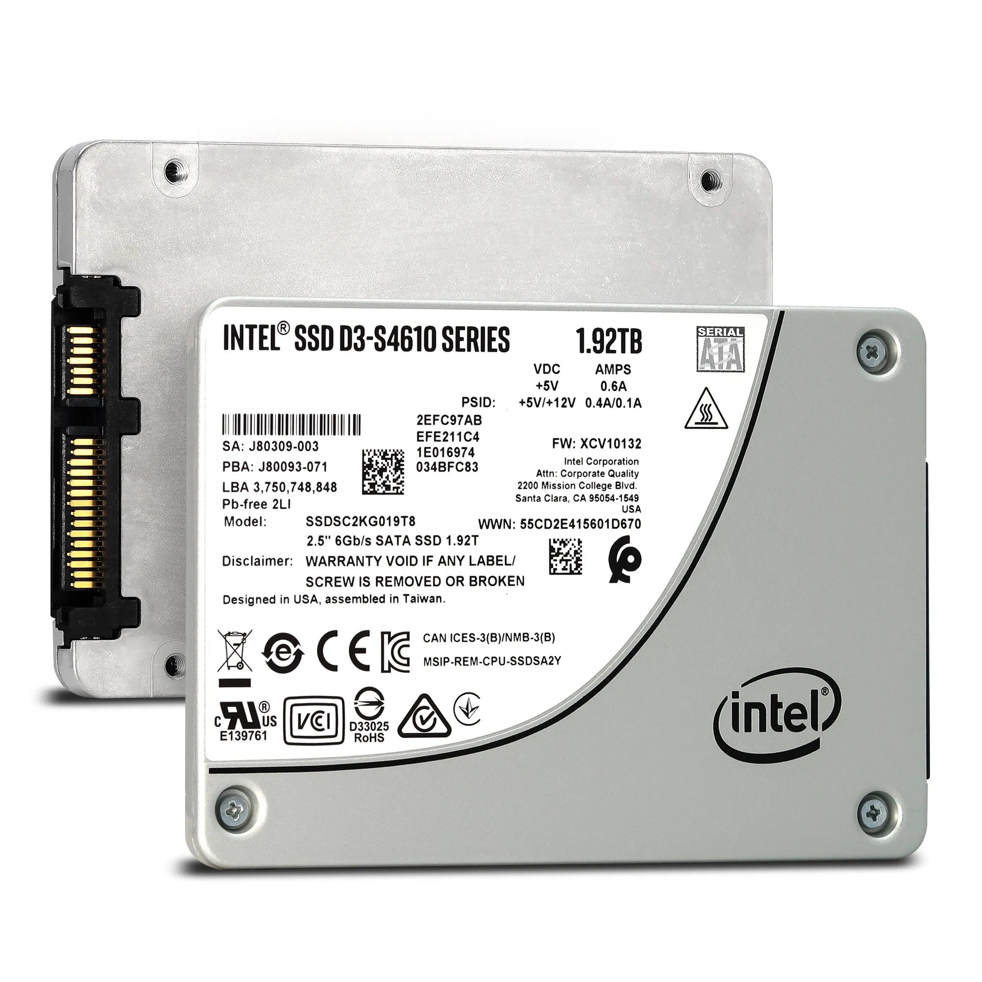 Intel D3-S4610 SSDSC2KG019T801 1.92TB SATA 6Gb/s 2.5" AES 256-bit Solid State Drive
