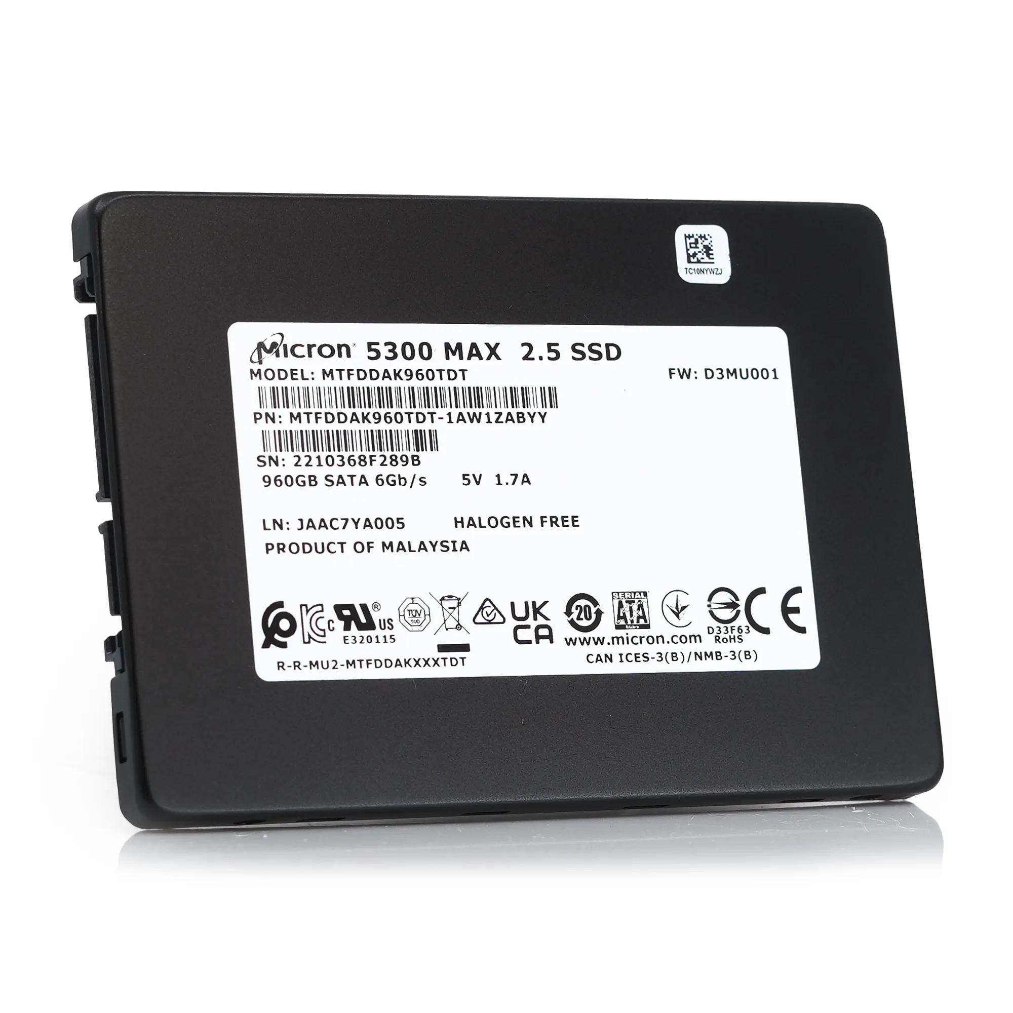 Micron 5300 MAX MTFDDAK960TDT 1AW1ZABYY 960GB SATA 6Gb/s 3D TLC 5DWPD 2.5in Enterprise Solid State Drive