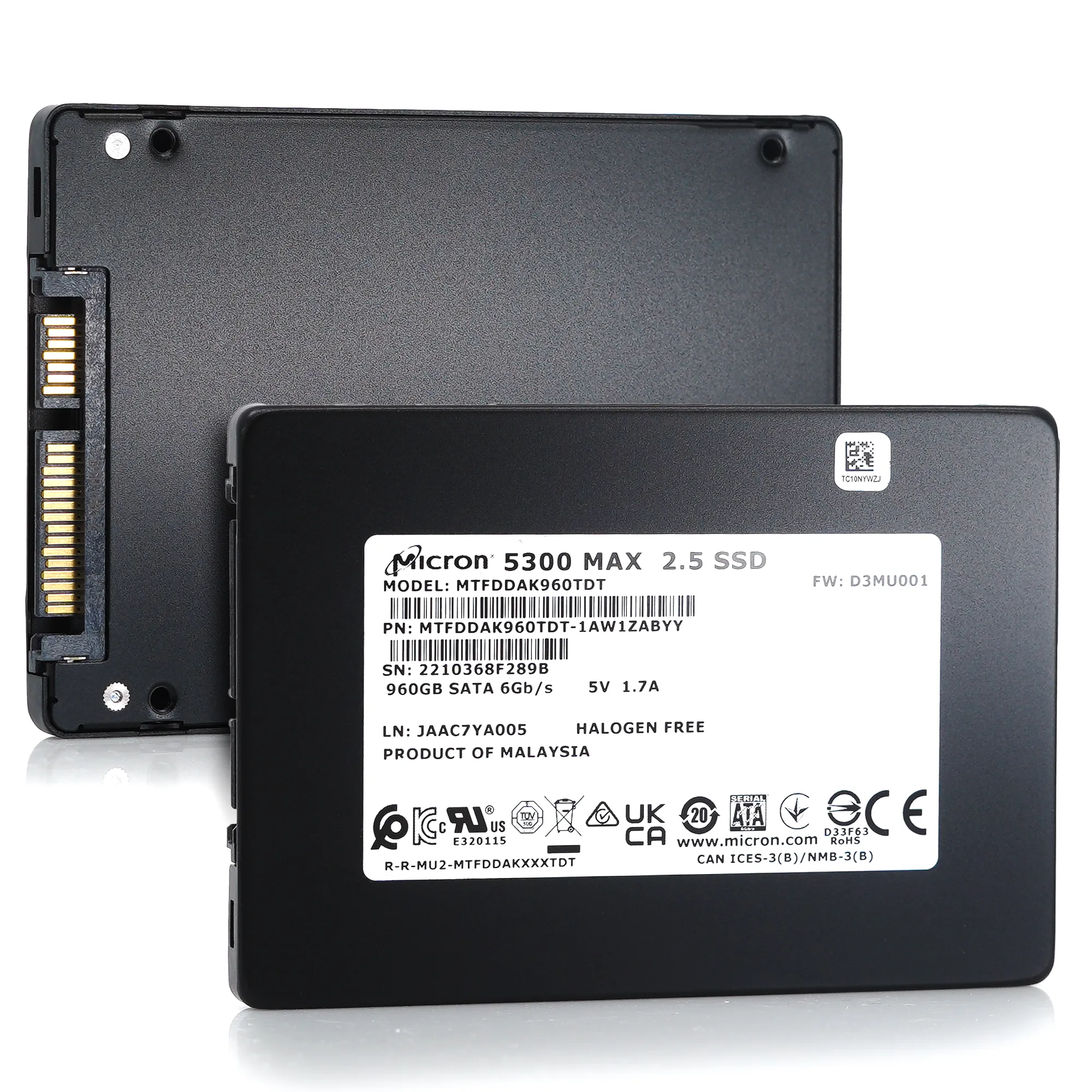 Micron 5300 MAX MTFDDAK960TDT 1AW1ZABYY 960GB SATA 6Gb/s 3D TLC 5DWPD 2.5in Enterprise Solid State Drive