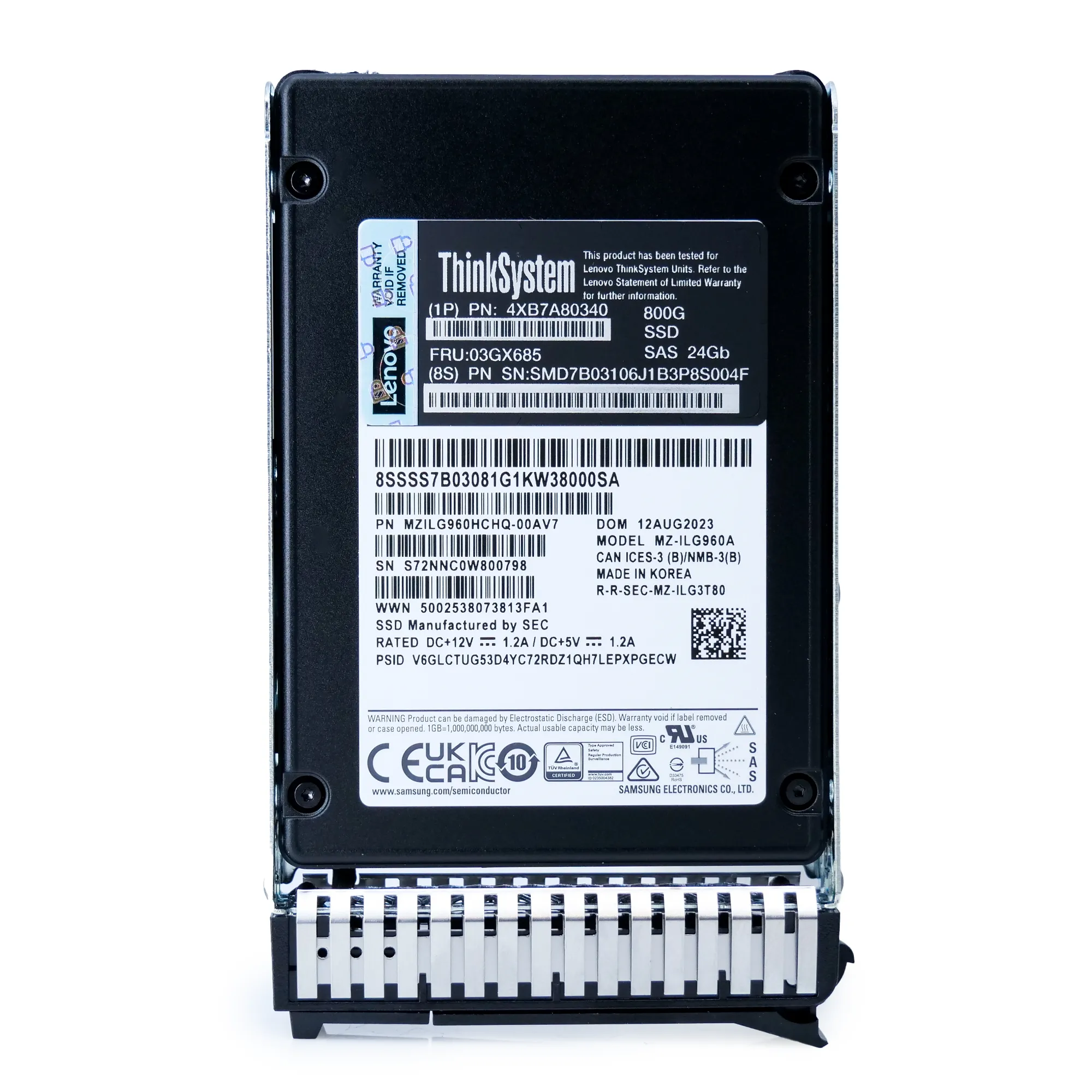 Samsung/Lenovo PM1655 MZILG960HCHQ 800GB SAS-4 24Gb/s Mixed Use 3D TLC 2.5in Refurbished Enterprise SSD